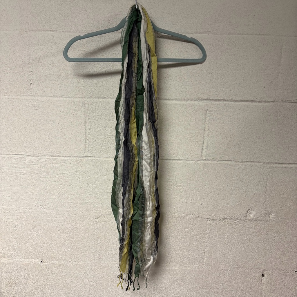 Nwt Rising Tide Multicolor Silk Scarf With Green And Yellow Stripes